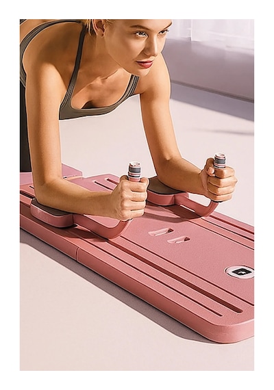 Pilates Aleti Zamanlayıcılı, Direnç Bantlı Çok Amaçlı Egzersiz Tahtası Açık Pembe