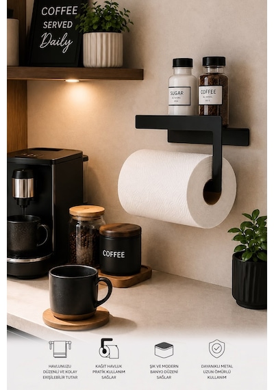 Siyah Duvara Monte Havluluk & Peçetelik Modern&dayanıklı 2'li Set Siyah