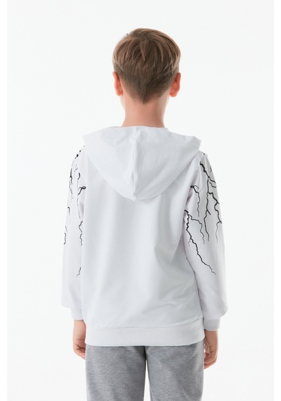 Fullamoda Baskılı Kapüşonlu Erkek Çocuk Sweatshirt 25kcck1303206202-beyaz 25KCCK1303206202-Beyaz