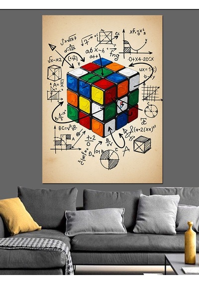 Ahşap Tablo Rubik Küpü Çizim Sanatı