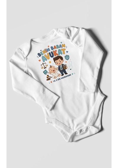 Morivokids Benim Babam Avukat Uzun Kollu Bebek Body %100 Pamuk Beyaz