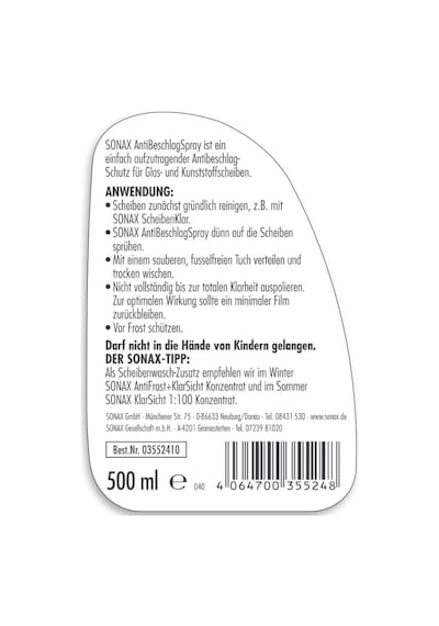 Sonax 500 Ml Buğu Önleyici Sprey