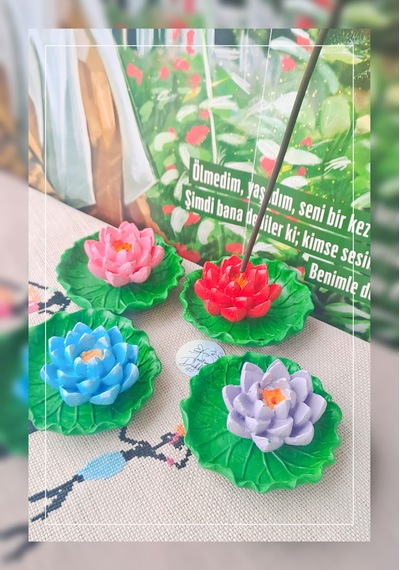 El Yapımı Lotus Çiçeği Tütsülük Nilüfer Yapraklı Dekoratif Çubuk Tütsü Lüğü