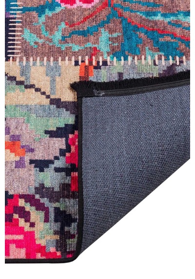 Patchwork Desen Dokuma Pamuk Taban Dijital Dekoratif Yuvarlak Halı Kırmızı