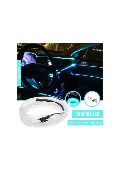 2 Metre 12V Buz Mavi İp Neon İp Led Araç İçi Neon Led