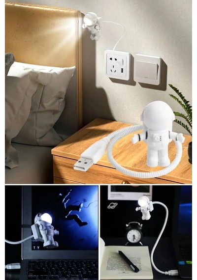 Biishe Usb Astronot Gece Lambası, Masa Lambası, Kitap Okuma Lambası Işığı Çok Renkli