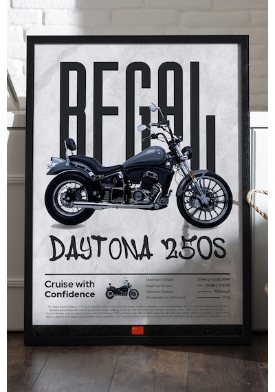 Regal Daytona 250s Siyah Ahşap Çerçeveli Poster, Dekoratif Motosiklet Duvar Tablosu