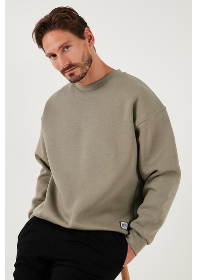 Buratti Regular Fit Bisiklet Yaka Pamuklu Içi Tüylü Yumuşak Şardonlu Erkek Sweat 5905255 Vizon Yeşili