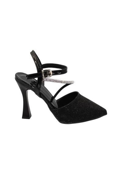 Celira Siyah Taşlı Simli Klasik Topuk Kadın Ayakkabı Siyah