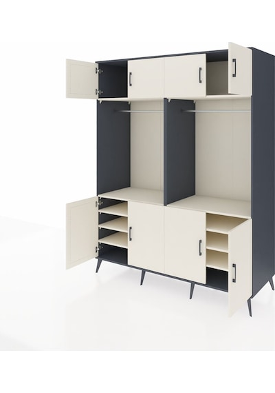 Kronos Gardrop 10 Raflı 8 Kapaklı 2 Askılı 176x59x221 Antrasit-aytaşı Beyaz Kronos Gardrop 10 Raflı 8 Kapaklı 2 Askılı 176x59x221 Antrasit-aytaşı Beyaz