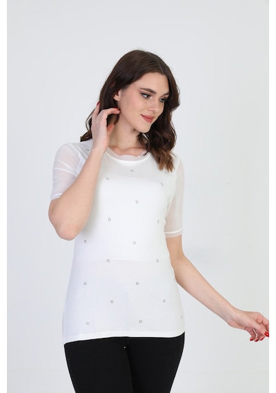 Ella Camelia Kadın Taş Detaylı Bluz 19E056 Ekru