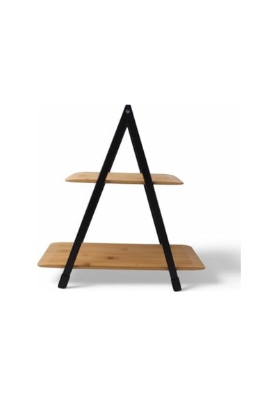 2 Katlı Dikdörtgen Bambu Servis Sunum Seti Büyük Boy, Kuru Pasta, Kurabiye Ve Kek Sunumları İçin Büyük Boy 34cm-26.5cm-16cm Açık Bej