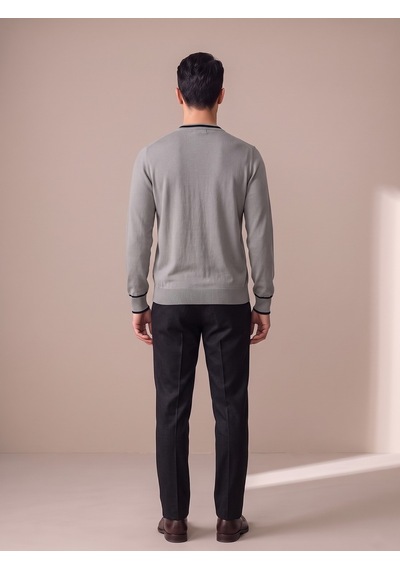 Maccali Erkek Gri Kontrast Şeritli Bisiklet Yaka Triko Sweatshirt