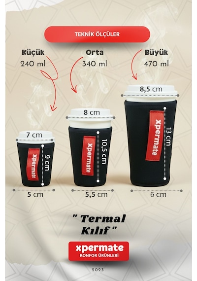 Xpermate Termal İçecek Kılıfı Sıcak & Soğuk Tutan Kahve Termal Kılıf 0,47l Siyah