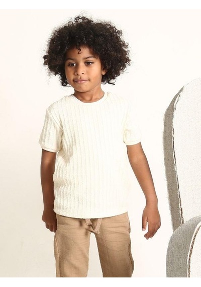 Nanica Kids Erkek Çocuk Kalın Dokuma Triko T-shirt-15724 KREM