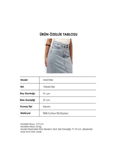 Itsbasic Kadın Snow Kot Rengi Derin Yırtmaçlı Yüksek Bel Uzun Denim Etek
