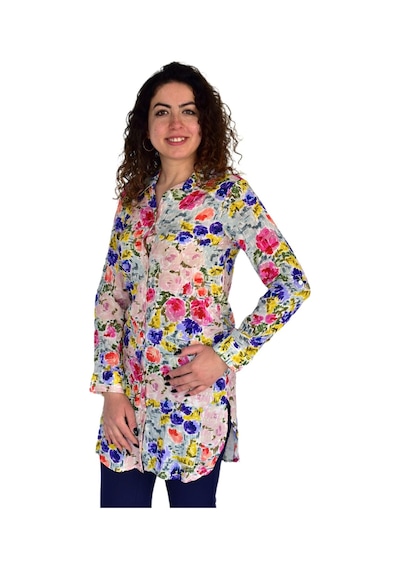Kadın Gül Desen Viscon Gömlek Bgl-st04241 Pembe