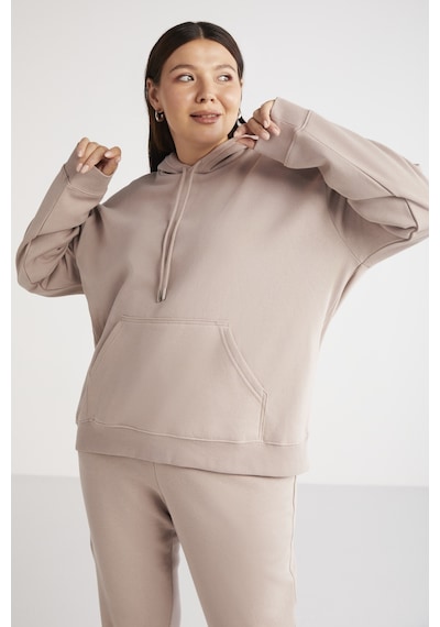 ETHIQUET TEREZABB Kadın Içi Polarlı Yumuşacık Comfort Fit Kapüşonlu Kanguru Cep Pembe Büyük Beden Sweatshirt
