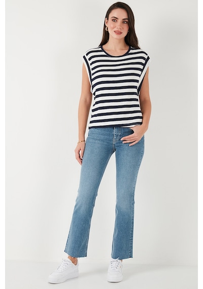 Lela Çizgili Oversize Fit Bisiklet Yaka Bayan T Shirt 5866103 Lacivert
