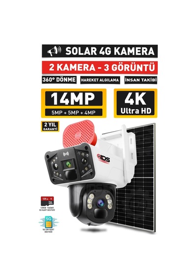 Ids -14mp - Gece Görüşlü - Solar Kamera - Güneş Ejerjili Kamera - 360 - Güvenlik Kamerası