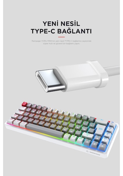 Rampage Yoru Mini Gri/beyaz Type-c Bağlantılı Outemu Red Swich Q