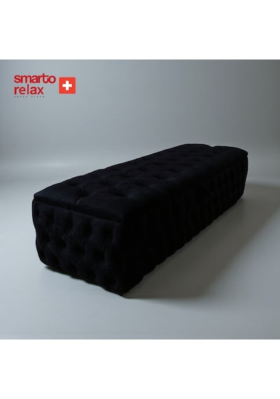 Smarto Relax Swiss Style Saas-fee Sandıklı Baby Face Puf, Kapitoneli Sandıklı, 100x45x45 Cm, Babyface Kaplama Dekoratif Puf Siyah