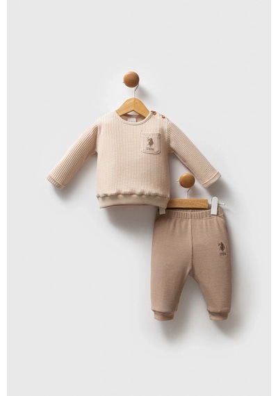 U.S. Polo Assn.  Erkek Bebek 2li Takım - Bej  Bej