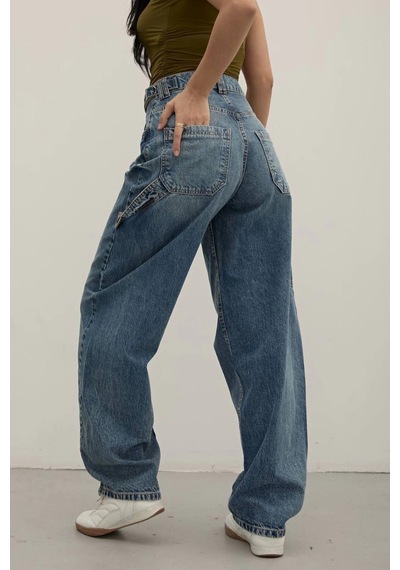 Tint Blue Premium Yıkamalı Kemerli Baggy Jeans Mide Blue Tint Blue Premium Yıkamalı Kemerli Baggy Jeans Mide Blue