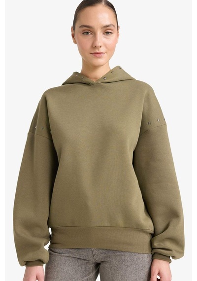 Defacto Oversize Geniş Kalıp Kapüşonlu Kalın Kumaş Sweatshirt G7375ax25cwkh109 Haki-kh109