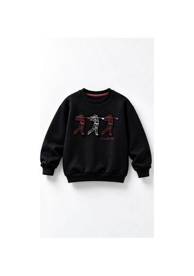 Overdo Kids Erkek Çocuk Kabarma Baskılı 2ip Sweatshirt Siyah
