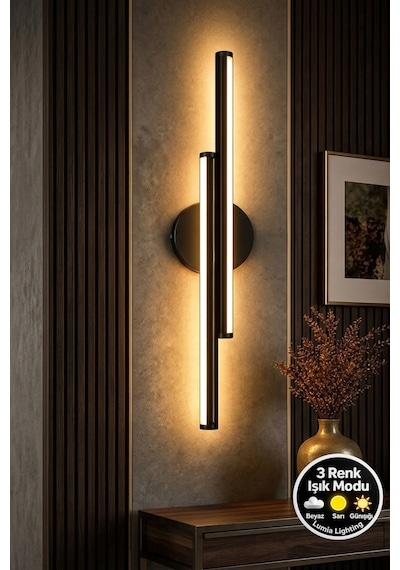 Modern 3 Renk Çift Çubuk Led Duvar Apliği Salon Çocuk Yatak Odası Dekoratif Duvar Apliği Siyah