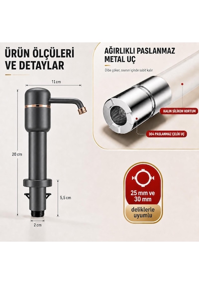 Valkyrie Tezgah Üstü Ankastre Sıvı Sabunluk Pompası 360 Döner Paslanmaz Sabun Dispenseri Siyah