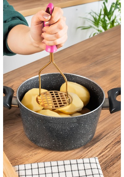 Patates Ezici Paslanmaz Metal Patates Ezici Püre Yapıcı Renkli Patates Ezeceği 24cm - Fuşya Çelik