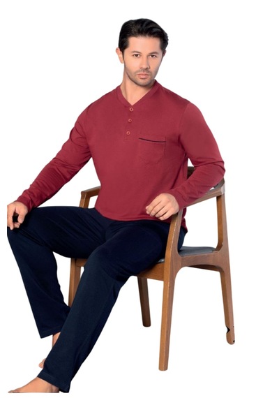 Melodi 18010 %100 Pamuk Uzun Kol Erkek Pijama Takımı Bordo