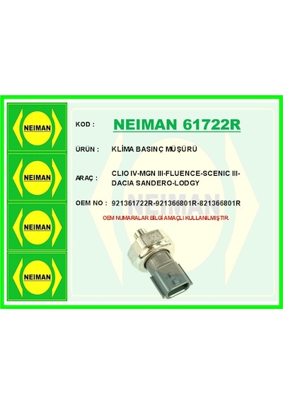 Bescher Klima Basınç Müşürü Clıo Iv-mgn Iıı-fluence-scenıc Iıı-dacıa Sandero-lodgy Neıman 61722r 921361722r 921366801r 821366801r