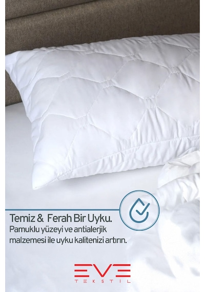 Eve Tekstil Antialerjik Vakumlu Fermuarlı Yıkanabilir Diamon Plus Kapitone Yastık 50x70 Cm 800 Gr Beyaz