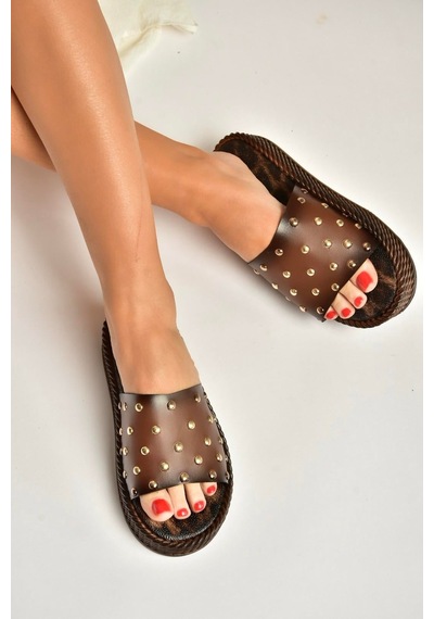 Fox Shoes Y390400003 Kahverengi Hakiki Deri Kadın Terlik Kahverengi