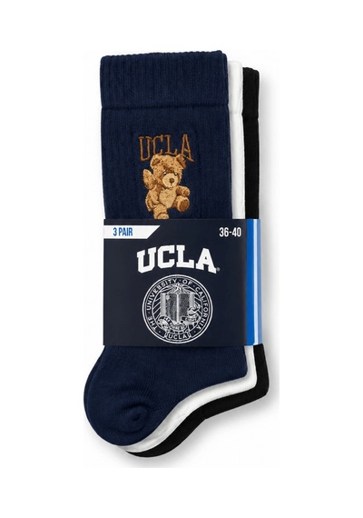 UCLA Jean 3'lü Lacivert Beyaz Siyah Uzun Pamuklu Jakarlı Standard Fit Unisex Çorap Lacivert-beyaz-siyah