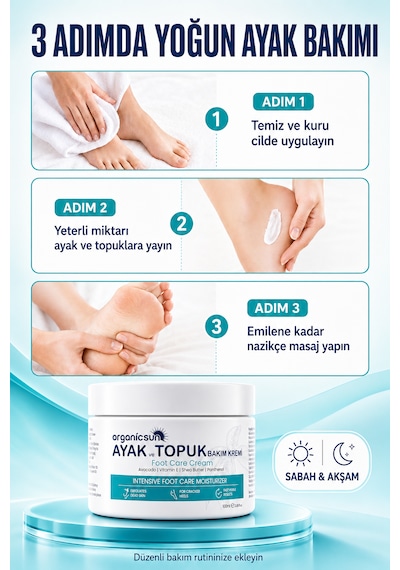 Organicsun Ayak Ve Topuk Çatlak Bakım Kremi 100ml - Ayak Kokusu, Tırnak Bakımı Avokado Ve Shea Yağlı Yoğun Nemlendirici