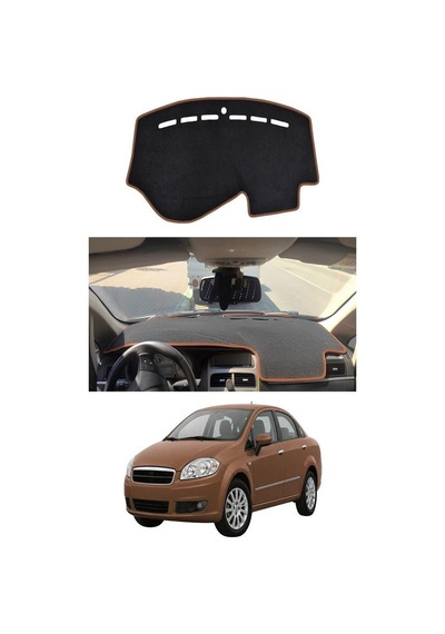 Fiat - Linea 2006-2018 Uyumlu Torpido Koruma Kılıfı - Kahverengi Şeritli