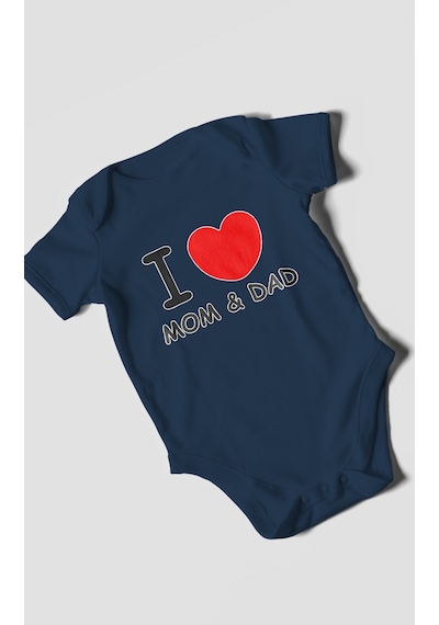 I Love Mom And Dad Baskılı Bebek Zıbını Çıtçıtlı Body %100 Pamuk Kısa Kol Lacivert