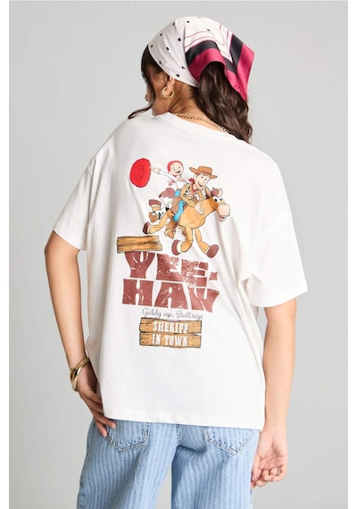 Defacto Toy Story Lisanslı Oversıze Bisiklet Yaka Sırt Baskılı Ribana Kısa Kollu Ecru Tişört H6819ax26smer103 Ekru-er103