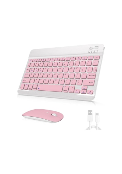 Kablosuz Bluetooth Klavye Ve Mouse Seti Tüm Cihazlarla Uyumlu Pembe Diğer