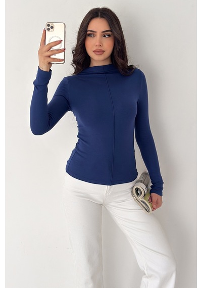 Noa & Noa Kadın Dikiş Detaylı Fit Bluz White Line Mavi
