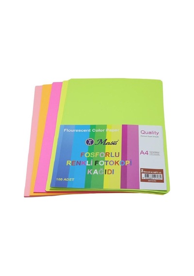 A4 Fosforlu Renkli A4 Fotokopi Kağıdı 100'lü - 1 Paket