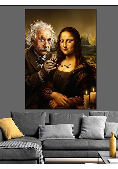 Mona Lisa Leonardo Da Vinci Ve Einstein Dekoratif Kanvas - Mdf Ahşap Tablo