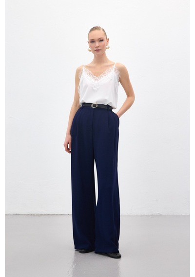 Sateen Luna Krep Pantolon - Lacivert-136968 Lacivert