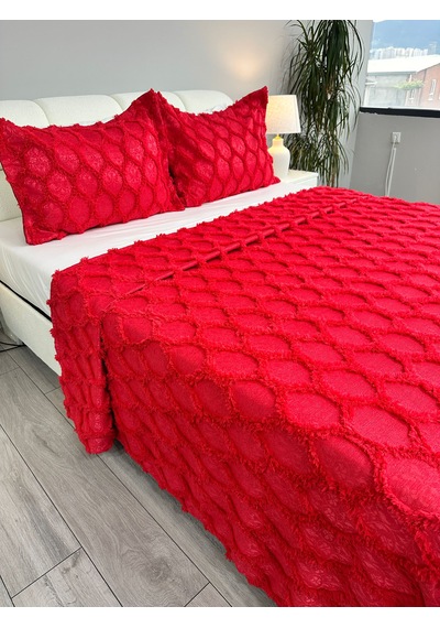 Petek Model Çift Kişilik Yatak Örtüsü Nar Çiçeği