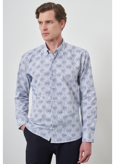 Morven Erkek Lacivert Slim Fit Düğmeli Yaka Gömlek 25ms004013200 Lacivert Lacivert