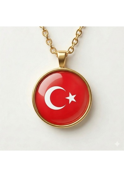 Türkiye Bayrağı Altın Kaplama Paslanmaz Çelik Mini Kolye İnce Zincir